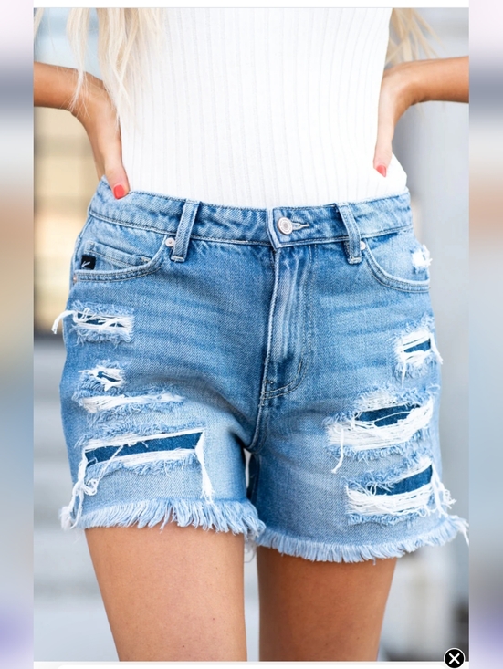 KanCan Pants - Kancan Ella High-Rise Fray Hem Mom Shorts - Light Blue